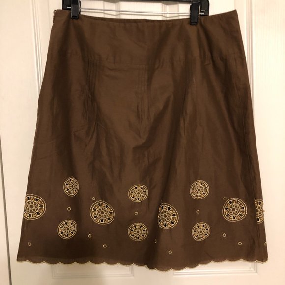 Ann Taylor Loft Brown Skirt with Gold Embroidery - Picture 2 of 8